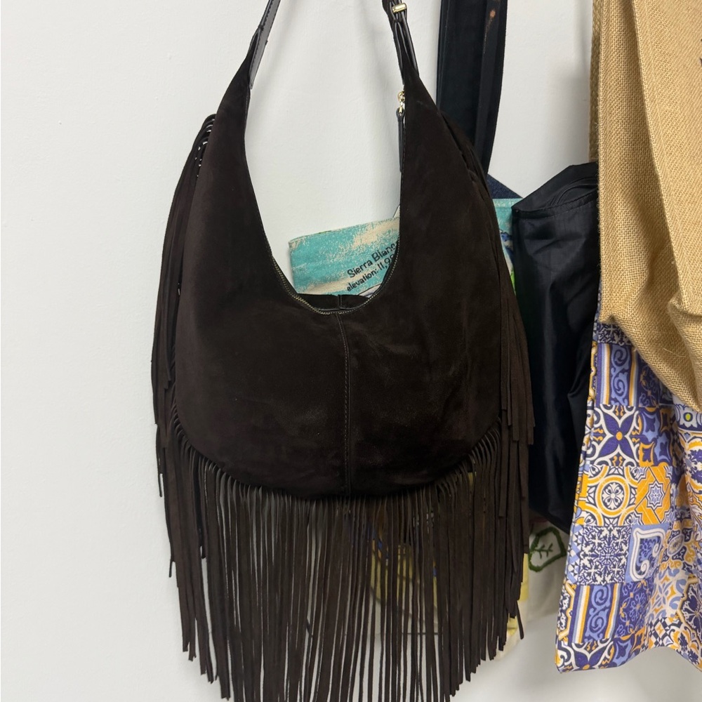Madewell Dark Brown Suede Fringe Hobo Bag